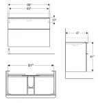 GEBERIT - Smyle Square Umyvadlová skříňka, 88x47x62 cm, 2 zásuvky, lesklá bílá/matná bílá 500.354.00.1