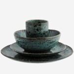 MADAM STOLTZ Kameninový hrnek Turquoise Spots 300 ml, modrá barva, zelená barva, keramika
