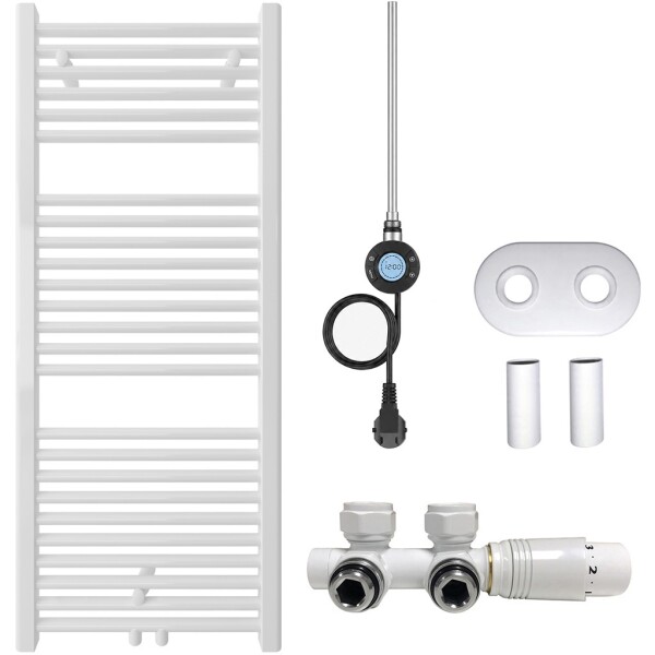 CERANO - Koupelnový radiátorový set Lincoln - kombinované výtápění, wifi tyč - středové připojení 50 mm - 300W - bílá lesklá - 1200x500 mm CER-663388