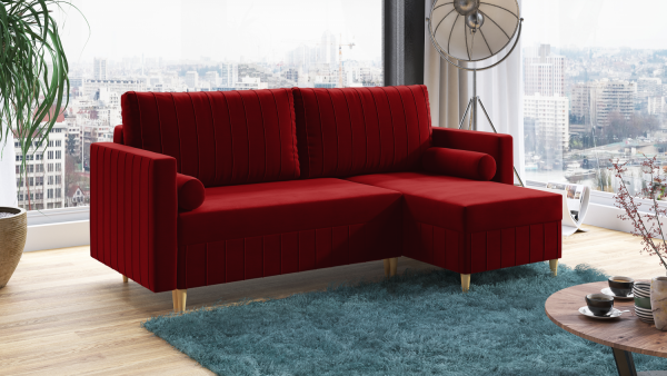 FRONTI Rohová rozkládací sedačka AIDEN červená - DREAM VELVET 202.10 9463