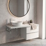 CERANO - Koupelnová skříňka Velora - bílá matná, úchytka chrom + deska pod umyvadlo Navira Pro - 36 mm + konzole chrom - 140x56,6x46,5 CER-667895