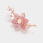 Luxusní brož s růžovou perlou a květem švestky Zoé, Růžová