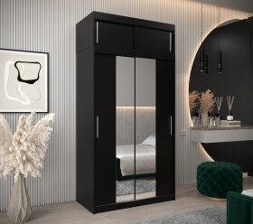 Šatní skříň Abi T1 s nástavcem Barva korpusu: Černá, Rozměry: 120 cm, Dveře: Černá