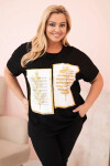 Dámská bavlněná halenka Plus Size s kamínky černá + camel UNI