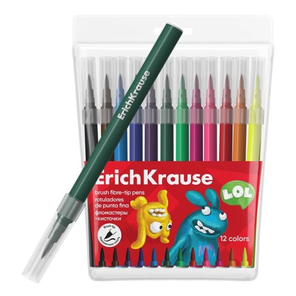 ErichKrause Jolly Friends Super Washable štětcové fixy sada 12 barev