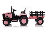 Mamido Dětský elektrický traktor s vlečkou 12V 7Ah EVA kola ECO kůže růžový