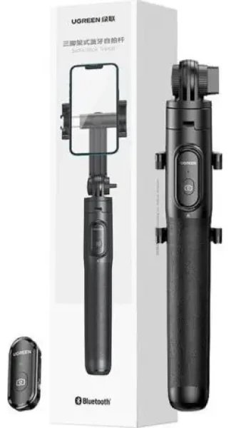Ugreen selfie tyč s Bluetooth spouští černá / Selfie tyč / Bluetooth dálková spoušť / 360° otočná / do 7,2" (15062)