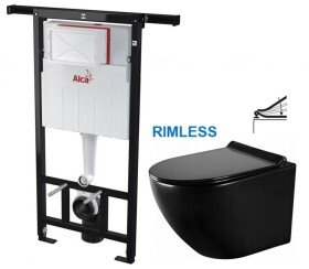 ALCA Předstěnový instalační systém bez tlačítka + WC MEXEN LENA ČERNÁ Rimless + SEDÁTKO AM102/1120 X ME01