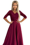 309-9 AMBER elegantní dlouhé maxi šaty s krajkovým výstřihem - Bordeaux XL