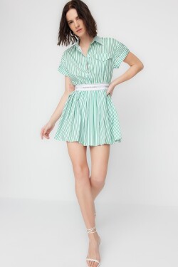 Trendyol X Sagaza Studio Bílo-zelené elastické detailně popelínové šaty