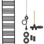 CERANO Koupelnový radiátorový set Fulgidus - kombinované vytápění, wifi tyč - boční jednobodové připojení - 600W - černá matná - 1800x530 mm
