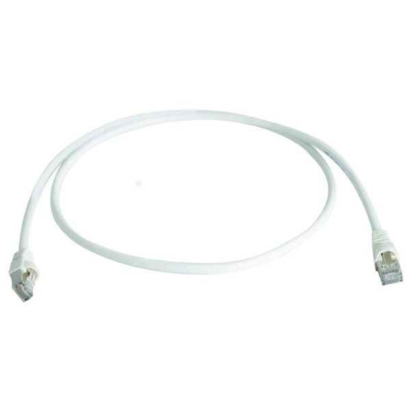 Telegärtner 100008274 RJ45 síťové kabely, propojovací kabely CAT 6A S/FTP 2.0 m bílá samozhášecí, S průchodkou chránící proti zlomení 1 ks
