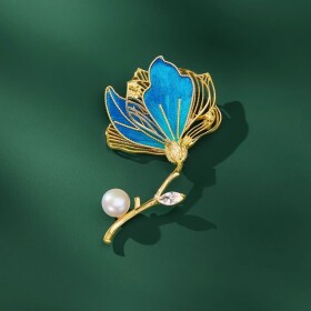 Luxusní květinová brož s modrým sametem Colette, Modrá