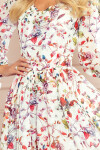 ZOE Vzdušné dámské šifonové šaty dekoltem, barevné květy na světlém pozadí 305-1