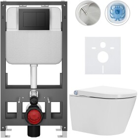 CERANO - Závěsné WC s bidetem Basic/Cronus Standard - bílá lesklá - WC tlačítko Maxio/Černá - volně stojící - předstěnová instalace - 59,3x38,4 CER-8050BD86442
