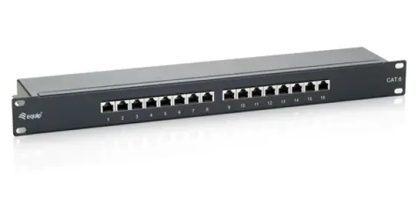Equip Patch panel 16x RJ45 Cat6 FTP černá / Patch panel / 19" / 1U / 250 MHz / pozlacené kontakty (326416)