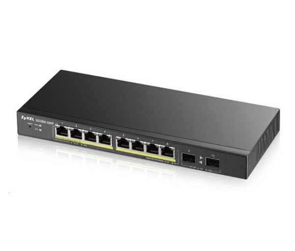Zyxel GS1900-10HP v2 10-port Desktop Gigabit Web Smart PoE Switch, 8x gigabit PoE RJ45, 2x SFP, 70W PoE budget, fanless EDF_311956