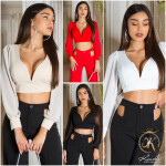 Sexy KouCla crop top s dlouhým rukávem white Einheitsgroesse