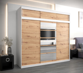Šatní skříň Abi Ro1 s nástavcem Barva korpusu: Bílá, Rozměry: 250 cm, Dveře: Dub artisan