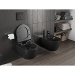MEXEN/S - Carmen Závěsná WC mísa Rimless Tornado včetně sedátka s slow slim, duroplast, černá mat 30880185T