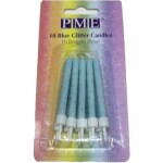 Svíčky dortové s držáky, sada 10ks, 55mm - modré, třpytky