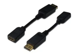 Rozbaleno - Digitus Adaptérový kabel DP - HDMI typ A M-F 0.15 m černá / s blokováním / kompatibilní s DP 1.1a / CE / rozbaleno (AK-340408-001-S. Rozbaleno)