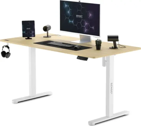SENSE7 Nojo Sosna Pracovní stůl bílá-borovice / elektricky nastavitelná výška / 140 x 70cm / nosnost 80kg (5902659847010)