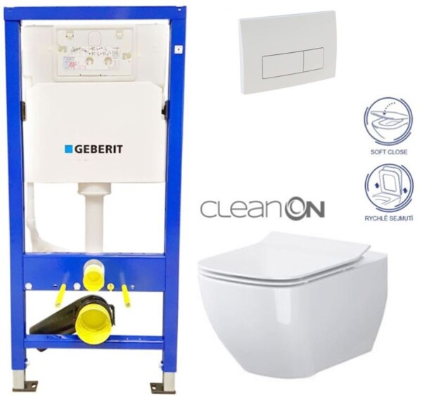 GEBERIT DuofixBasic s bílým tlačítkem DELTA51 + WC CERSANIT VIRGO CLEANON + SEDÁTKO 458.103.00.1 51BI ME1