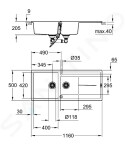 GROHE - Dřezy Kompozitní dřez K400 s automatickým odtokem, 1160x500 mm, granitová černá 31643AP0