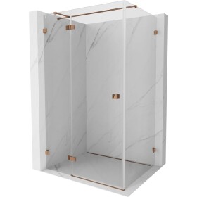 MEXEN/S - Lunar T sprchový kout dveře křídlové levá 90 x 80, transparent, růžové zlato 834T-090-080-60-00-L