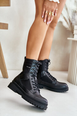 Kožené Traperky Kotníkové Boty Pánské Zateplené Big Star OO174164 Černé 43