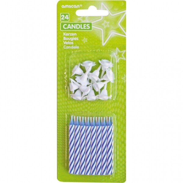 Amscan Dortové svíčky modré 24ks svíček a 12ks držáků Amscan Dortové svíčky modré 24ks svíček a 12ks držáků