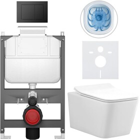 CERANO - Kompletní WC set Basic/Forte - bílá lesklá - WC tlačítko Maxio/Černá - ovládání shora - předstěnová instalace - 51x36 CER-8050BD86125