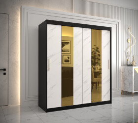 Šatní skříň Abi Golden Pole Barva korpusu: Černá, Rozměry: 180 cm, Dveře: Bílý mramor se zlatým zrcadlem