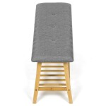 Botník / taburet, police, masiv bambus, přírodní odstín, šedá látka