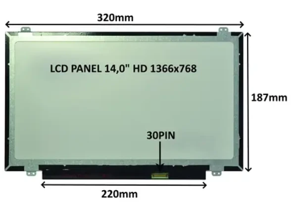 SIL LCD panel 14,0" HD matný / LCD panel pro notebook / 1366x768 / 30 pin / úchyty nahoře a dole (77046738)