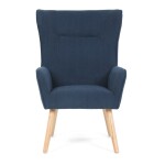 Křeslo, potah modrá manšestrová látka, dřevěné nohy, masiv kaučukovník
