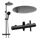Erga Bergen Therm, sprchová souprava s termostatickou baterií a dešťovou hlavicí 25cm, černá matná, ERG-YKA-BP.BERGEN-THERM-25-BLK