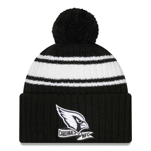 New Era Pánská zimní čepice Arizona Cardinals NFL Official 2022 Sideline Sport Knit Black & White