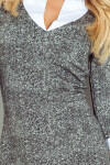 Dámské společenské šaty COLLAR krátké SAF-110-2 šedo/bílé - Numoco bílá/černá XL
