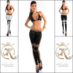 Sexy KouCla LetherLook-Pants s aplikacemi CAPPUCCINO L