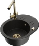 MEXEN/S - Kevin granitový dřez s odkapávačem včetně baterie Duero, černá/zlatá metalik 6517-75-671600-50