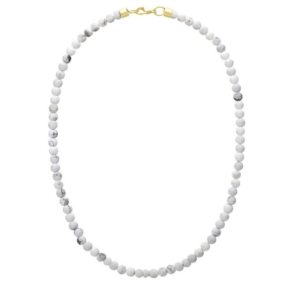 Pánský korálkový náhrdelník Fernando Gold - 6 mm bílý howlit, Bílá/čirá 70 cm