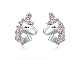 LUNICA Stříbrné náušnice RŮŽOVÝ JEDNOROŽEC 0670