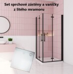 H K - Sprchový kout MELODY BLACK R808, 80x80 se zalamovacími dveřmi včetně sprchové vaničky z litého mramoru SE-MELODYBLACKR808/THOR-80SQ