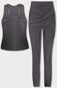 Dámský sportovní komplet - top a legíny YW88037-2 Tmavě šedá - J.STYLE tmavě šedá L