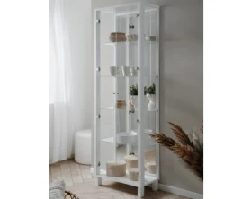 Vysoká vitrína se zrcadlem Elba, 62 cm, bílá