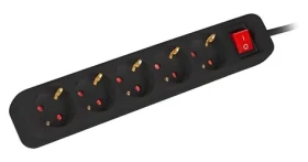 Lanberg Napájecí lišta 5x Schuko černá / Napájecí lišta / 1,5 m / vypínač / měděný kabel (PS1-05F-0150-BK)