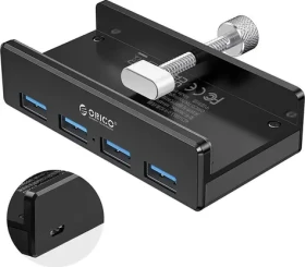 Orico USB Hub 4x USB-A přišroubovatelný černá / USB Hub / 4x USB-A 3.0 / hliníkové tělo / šroubové uchycení (MH4PU-P-BK-BP)