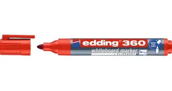 Edding 360 červená / Popisovač na bílé tabule / kulatý hrot / šířka stopy 1,5-3 mm (4-360002)
